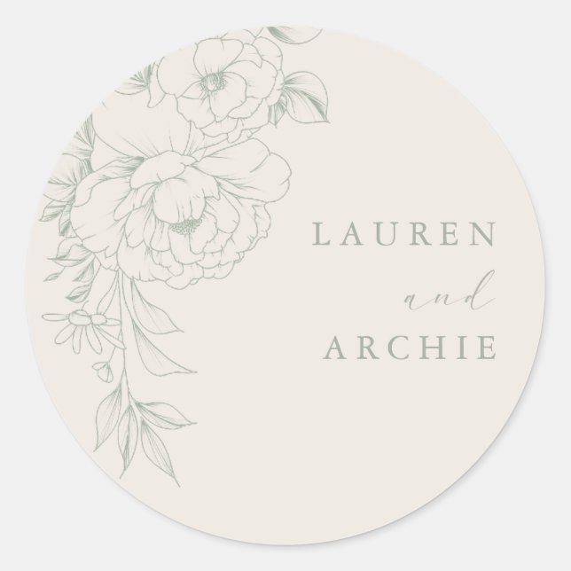 Sticker Rond Elegant Sage Vintage Floral Wedding (Devant)