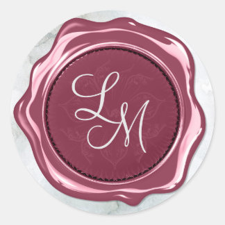 Sticker Rond Élégant Satin Satin Noir Monogramme Cire Sceau