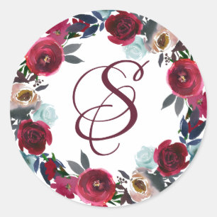 Sticker Rond Elégant sceau d'enveloppe monographique rouge Bour