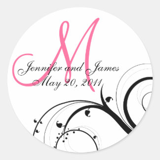 Sticker Rond Élégant sceau Mariage de Monogramme Rose Chaud