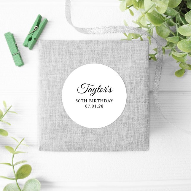 Sticker Rond Élégant Script 50e anniversaire (Birthday Celebration Favor Stickers)