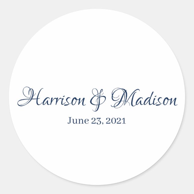Sticker Rond Elégant script bleu marine coutume Mariage faveurs (Devant)