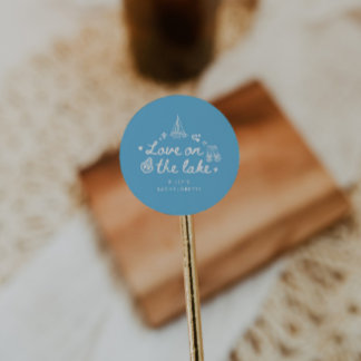 Sticker Rond Elegant Script Blue Lake Bachelorette Party