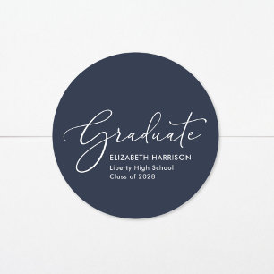 Sticker Rond Élégant Script Bue Graduation Adresse de retour