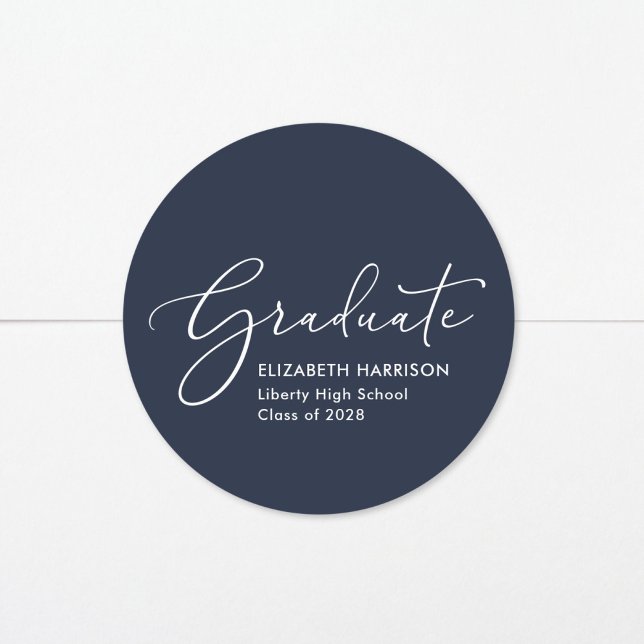 Sticker Rond Élégant Script Bue Graduation Adresse de retour (Créateur téléchargé)