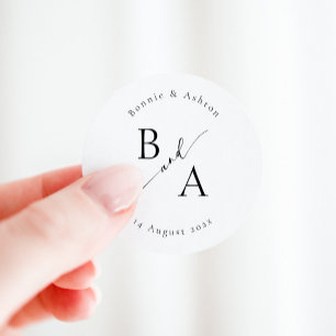 Sticker Rond Élégant Script Calligraphie Mariage Faveur Classiq