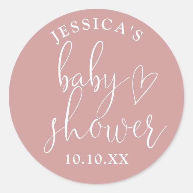 Sticker Rond Élégant Script Dusty Rose Baby shower rose Favoris (Devant)