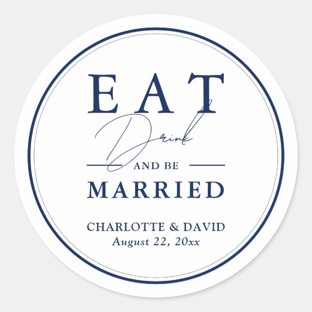 Sticker Rond Élégant script moderne Mariage bleu marine moderne (Devant)