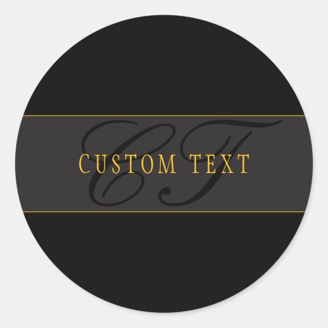 Sticker Rond Elegant Script Monogram Black & Gold (Devant)