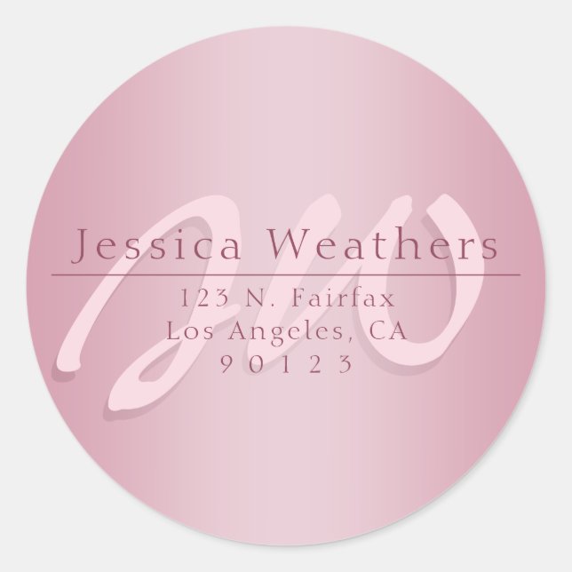 Sticker Rond Élégant Script Monogram Mauve Ombre Adresse de ret (Devant)