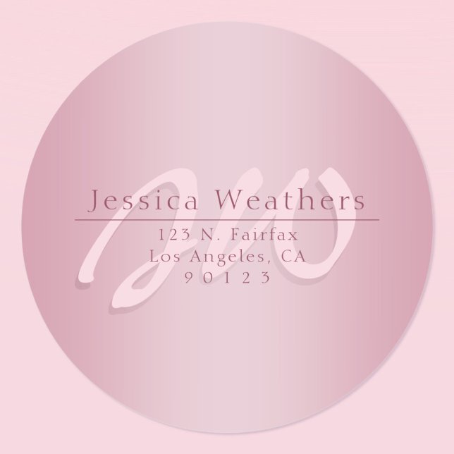 Sticker Rond Elegant Script Monogram Mauve Ombre Return Address (Créateur téléchargé)
