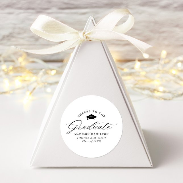 Sticker Rond Élégant script noir salue le diplômé (Créateur téléchargé)