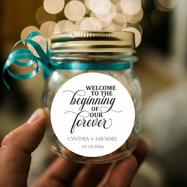 Sticker Rond Élégant script 'notre Forever' Mariage (Créateur téléchargé)