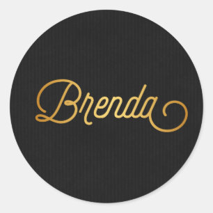 Sticker Rond Élégant script personnalisé Brenda Gold Black