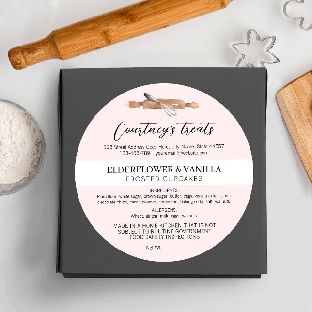 Sticker Rond Élégant Script rose Vive Accueil Boulangerie Ingré (Add the finishing touch to your dessert boxes with this blush pink cottage law food sticker)
