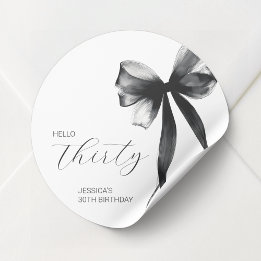 Sticker Rond Elegant Script Thirty Bow 30th Birthday Party