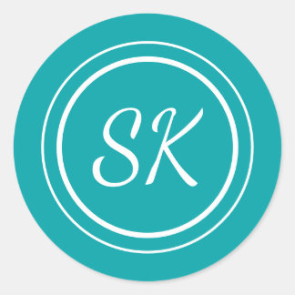 Sticker Rond Élégant Script Turquoise Professionnel Monogramme 