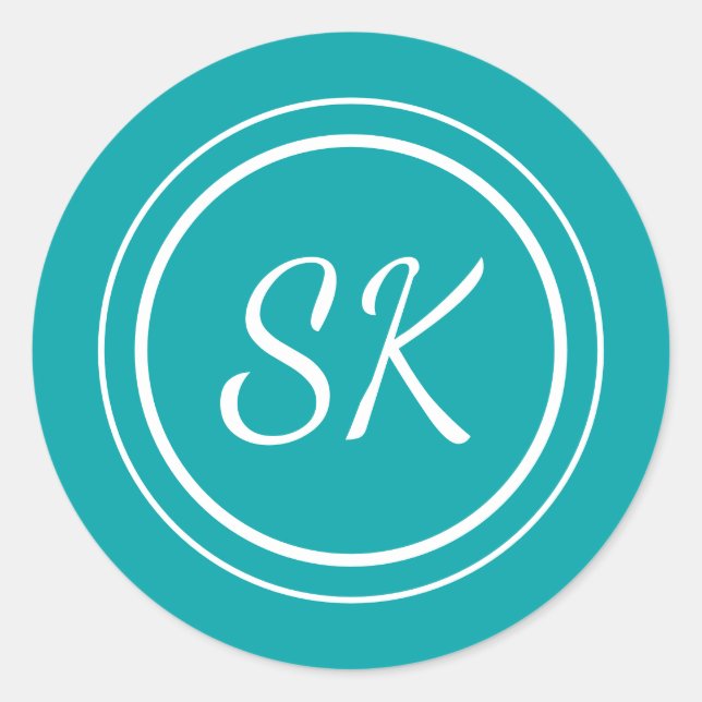 Sticker Rond Élégant Script Turquoise Professionnel Monogramme  (Devant)