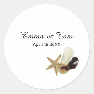 Sticker Rond Elégant Seashell Beach Mariage Destination