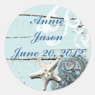 Sticker Rond Elegant Seashells Beach Mariage Papeterie