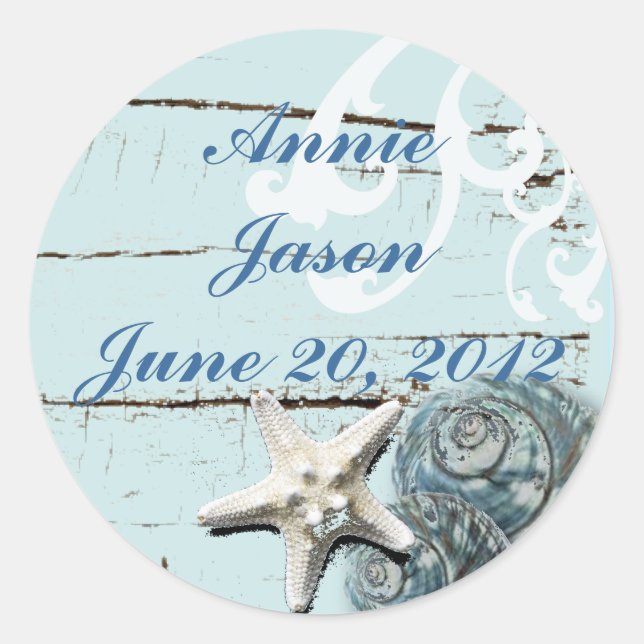 Sticker Rond Elegant Seashells Beach Mariage Papeterie (Devant)