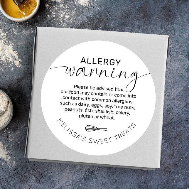 Sticker Rond Élégant Sécurité alimentaire minimale Allergie Ave (Minimalist allergy alert bakery stickers with space for your business name)