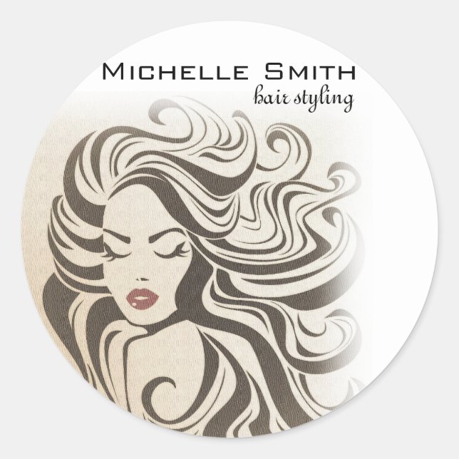 Sticker Rond Élégant Sepia Chic Wavy Hairstyle extensions de ch (Devant)