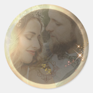 Sticker Rond Élégant Sepia Solar Eclipse Mariage photo personna