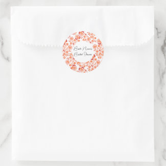 Sticker Rond Élégant Shower de Mariage à Imprimé Floral Orange