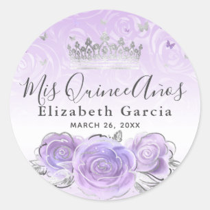 Sticker Rond Elégant Silver Light violet Modèle Quinceanera