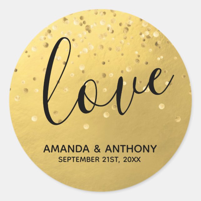Sticker Rond Elégant simple AMOUR Faux Gold Foil Mariage Seals (Devant)