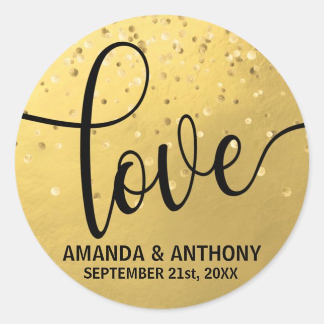 Sticker Rond Elégant simple AMOUR Faux Gold Foil Mariage Seals (Devant)