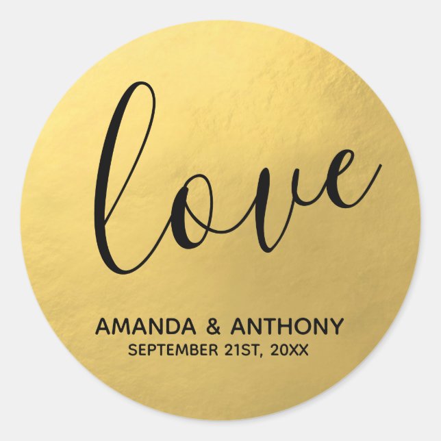 Sticker Rond Elégant simple AMOUR Faux Gold Foil Mariage Seals (Devant)