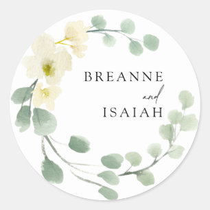 Sticker Rond Elégant Simple Aquarelle Mariage