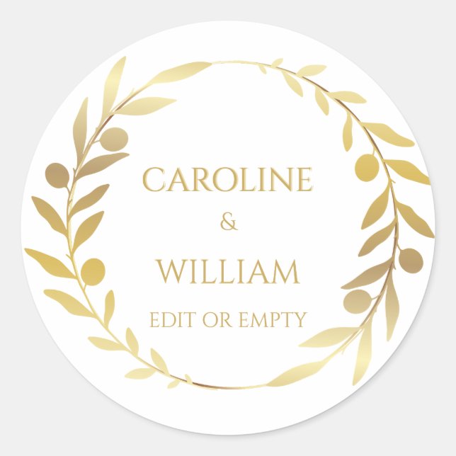 Sticker Rond Elégant Simple Gold Wreath Custom Wedding Business (Devant)