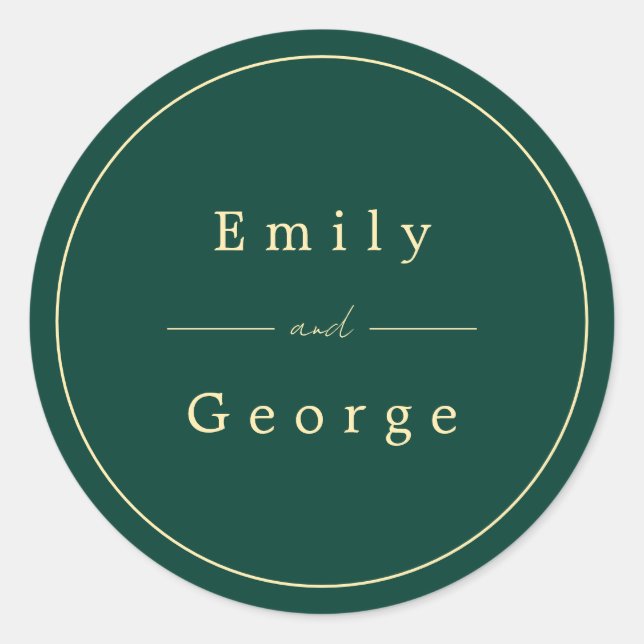 Sticker Rond Élégant Simple Green Gold Classy Mariage moderne (Devant)