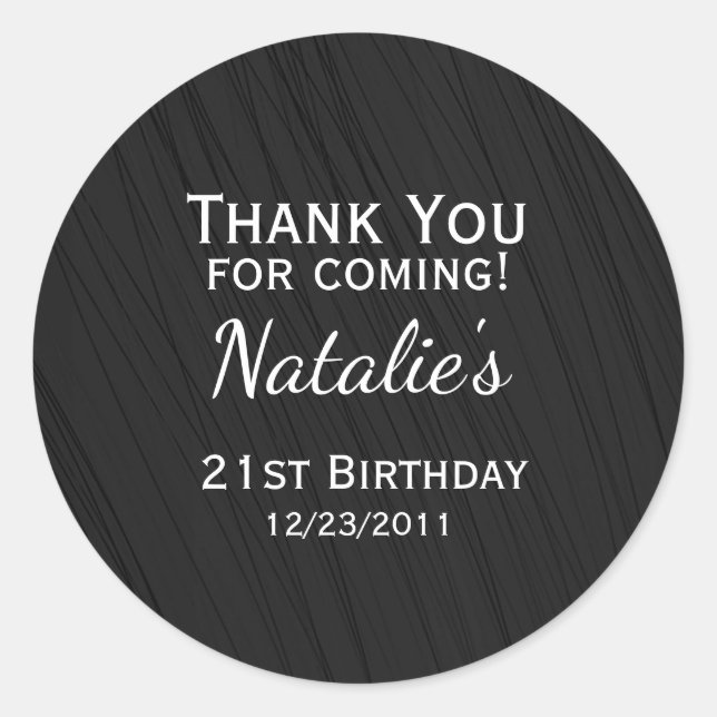 Sticker Rond Elégant Simple Noir 21e anniversaire (Devant)