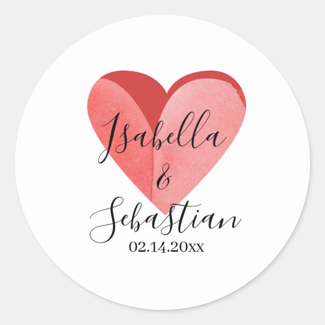 Sticker Rond Elegant Simple Pink Heart Wedding Invitation (Devant)