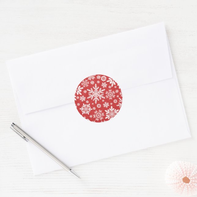Sticker Rond Elegant Snowflake (Cranberry) (Enveloppe)