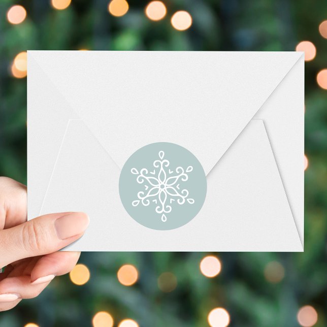 Sticker Rond Élégant Snowflake Ice Blue Holiday (Créateur téléchargé)