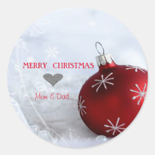 Sticker Rond Élégant Snowflakes Red Christmas Ball