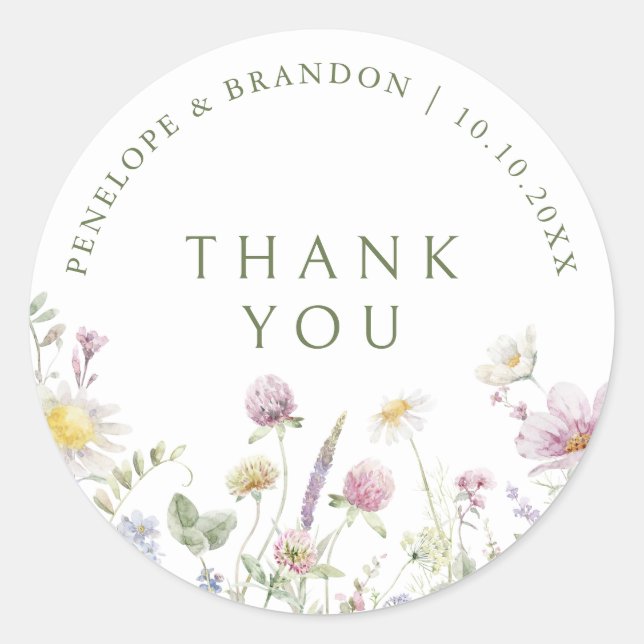 Sticker Rond Elegant Soft Pastel Fleur sauvage Botanique merci (Devant)
