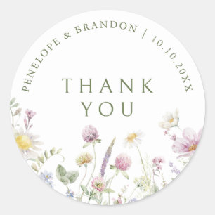 Sticker Rond Elegant Soft Pastel Fleur sauvage Botanique merci