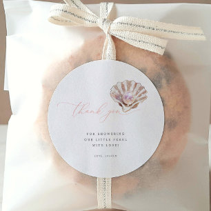 Sticker Rond Elégant Sous Le Baby shower Sea Little Pearl