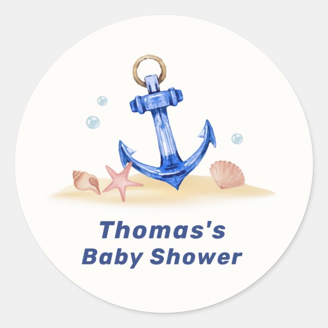 Sticker Rond Elégant sous mer Ancre nautique Baby shower garçon (Devant)