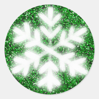 Sticker Rond Elegant sparkling glitter green frosty snowflake