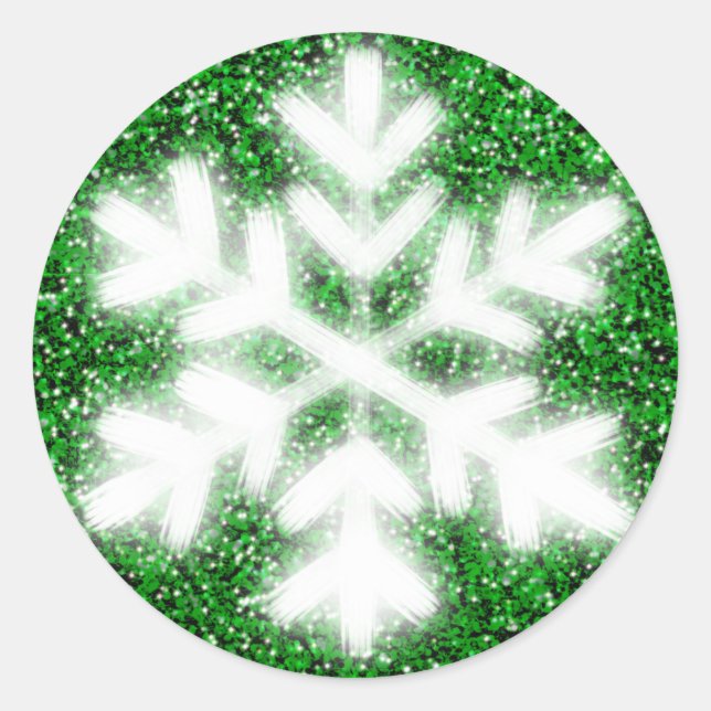 Sticker Rond Elegant sparkling glitter green frosty snowflake (Devant)