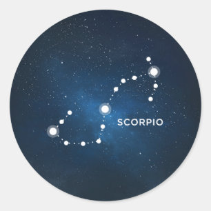STICKER ROND ELÉGANT STARRY BLUE WATERCOLOR UNIVERS - SCORPIO