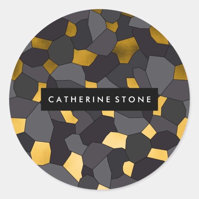 Sticker Rond Elegant stylish gold grey and black mosaic (Devant)