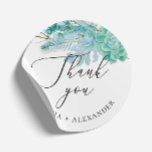 Sticker Rond Élégant succulent à la menthe mariage merci<br><div class="desc">Delicate pastel menthe fleuris succulents mariage Merci sticker avec élégant script. Convient pour le thème de mariage de jardin botanique d'hiver.</div>